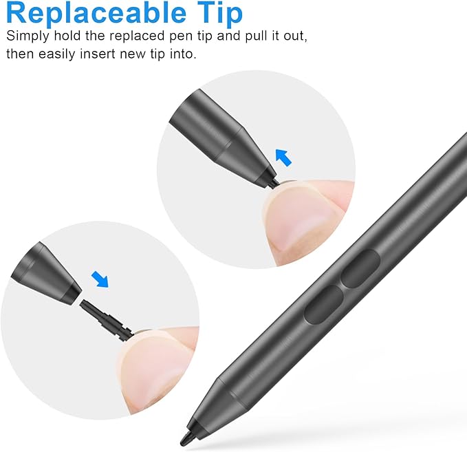 Pen for Surface Pro 11 2500 Working Hour 1024 Pressure Eraser &amp Right-Click Palm Rejection for Surface Pro 11/10/9/8/X/7+/7/6/5/4/3 Surface Go 1-4 Surface Laptop/Studio/Book 1-5 Kobo eReade