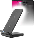 BoxWave Charger Compatible with T-Mobile REVVL 8 Pro - Wireless QuickCharge Stand (15W) Desktop Viewing Qi Wireless Charging - Jet Black