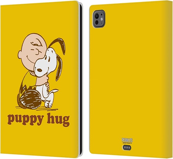 Head Case Designs Officially Licensed Peanuts Charlie Puppy Hug Snoopy Hug Leather Wallet Case Compatible with Apple iPad Pro 11 M4/M5 2024/2025
