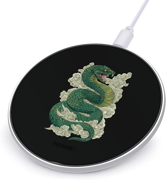 Green Cobra Snake Fast Portable Charger 10W Funny Graphic Phone Charging Pad with USB Cable