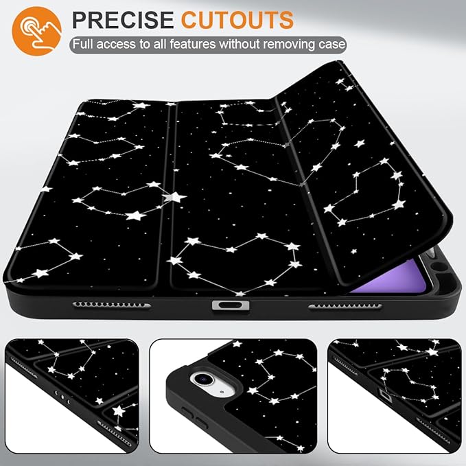 MEEgoodo for M4/M3/M2 iPad Air 11 inch Case 2026 2025 2024Case for iPad Air 5th Generation/iPad Air 4th Gen 10.9 inch 2022 2020 Tablet Cover with Soft TPU Back Shell Constellations &amp Hearts