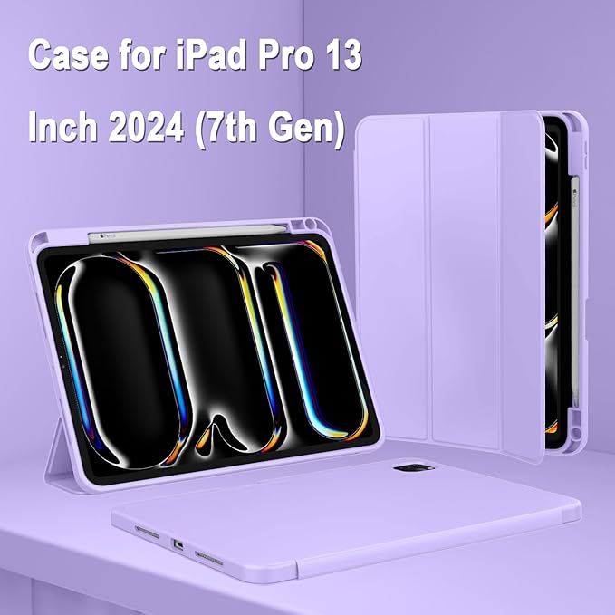 ZryXal New iPad Pro 13 Inch Case (M5) 2025 / (M4) 2024 with Pencil Holder Smart iPad Case [Support Pencil Pro and Pencil (USB-C)] Support Touch ID and Auto Wake/Sleep (New Clove Purple)