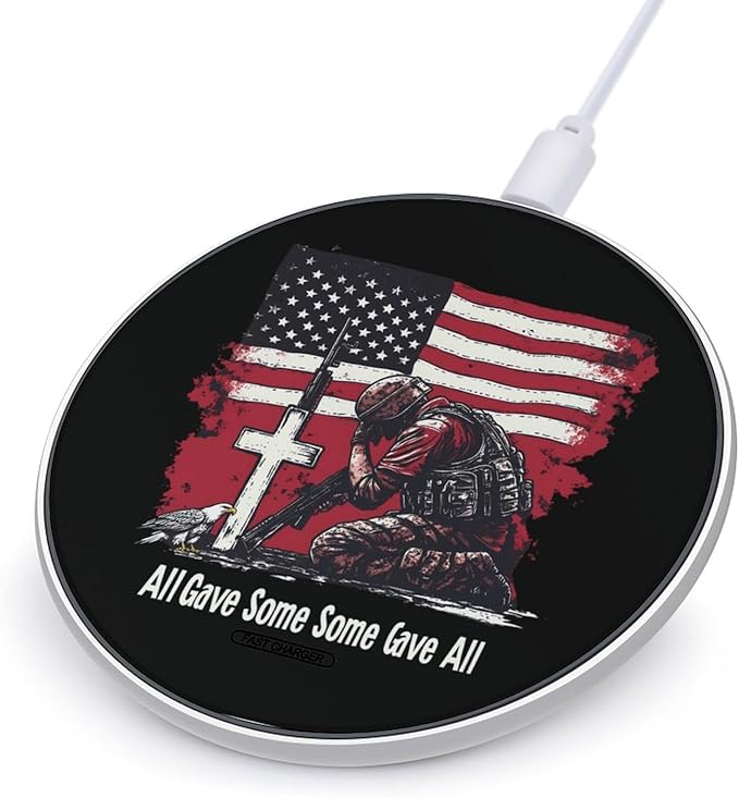 U.S. Flag Soldier Memorial Day Fast Portable Charger 10W Funny Graphic Phone Charging Pad with USB Cable