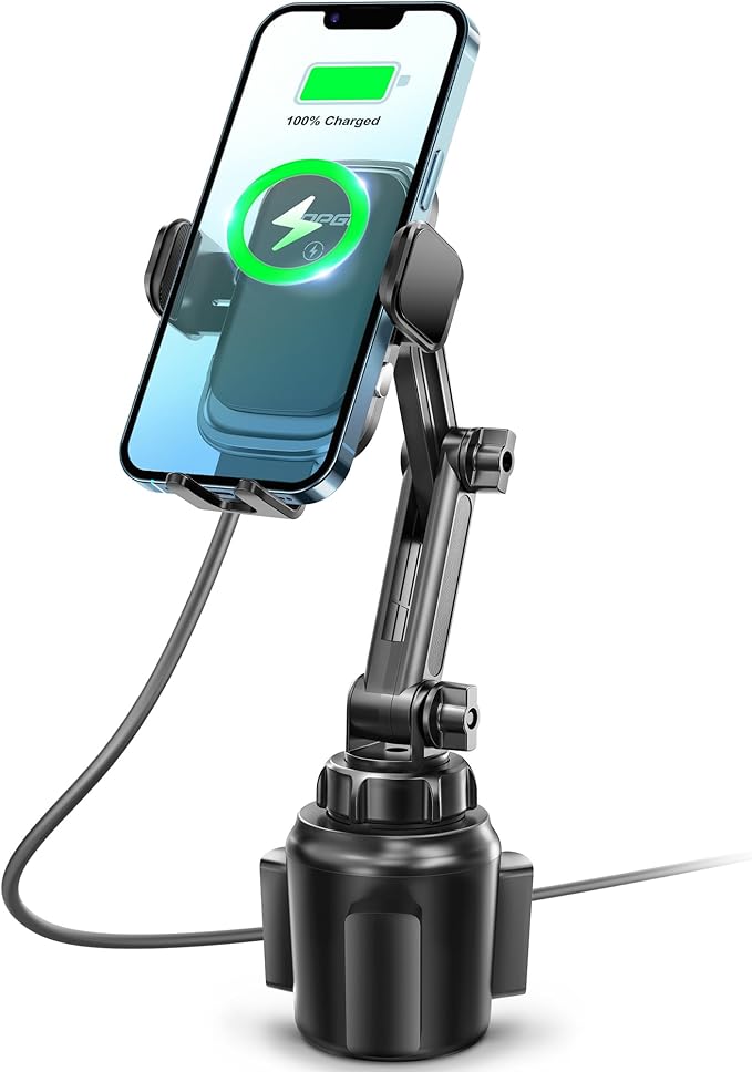 [Upgraded] TOPGO Cup Phone Mount Wireless ChargerUniversal Cell Phone Holder Car Charger Wireless-Charger-Cup-Phone-Holder Fast Charging for iPhone16/16 Pro/16 Pro Max Samsung Galaxy - Black