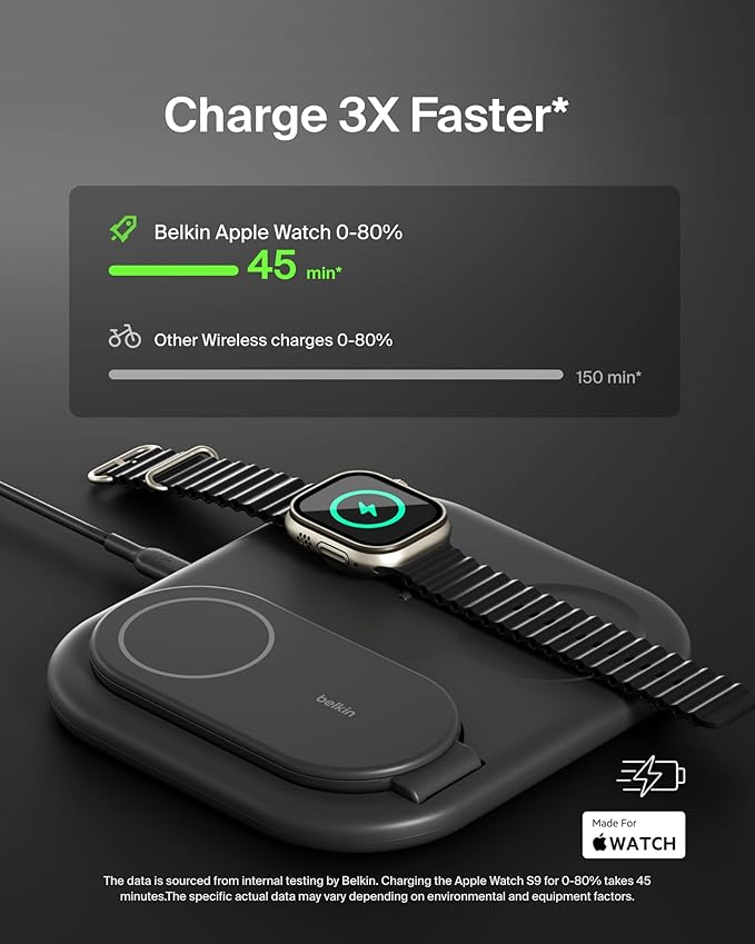 Belkin 3-in-1 MagSafe-Compatible iPhone Charger - Foldable Magnetic Qi2 Certified MagSafe Charging Station for Phone Apple Watch AirPods - Wireless for Multiple Devices