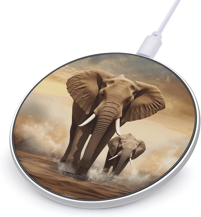 Elephant and Baby Elephant Wireless Charger Fast Wireless Charging Pad with USB Cable 10W Anti-Slip Magnetic Wireless Charger Portable Slim Charger Puck Travel Charging Station