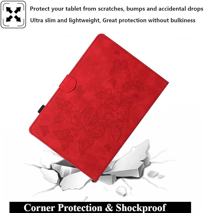 Case for Amazon Kindle Fire HD 8 &amp Fire HD 8 Plus (12th/10th Generation 2024/2022/2020) 8 with Stand/Pencil Holder [Auto Sleep/Wake]UUcovers Embossed Magneic Smart Folio Cover Red Butterfly