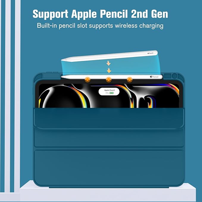 ZryXal New iPad Pro 13 Inch Case (M5) 2025 / (M4) 2024 with Pencil Holder Smart iPad Case [Support Pencil Pro and Pencil (USB-C)] Support Touch ID and Auto Wake/Sleep (Teal)