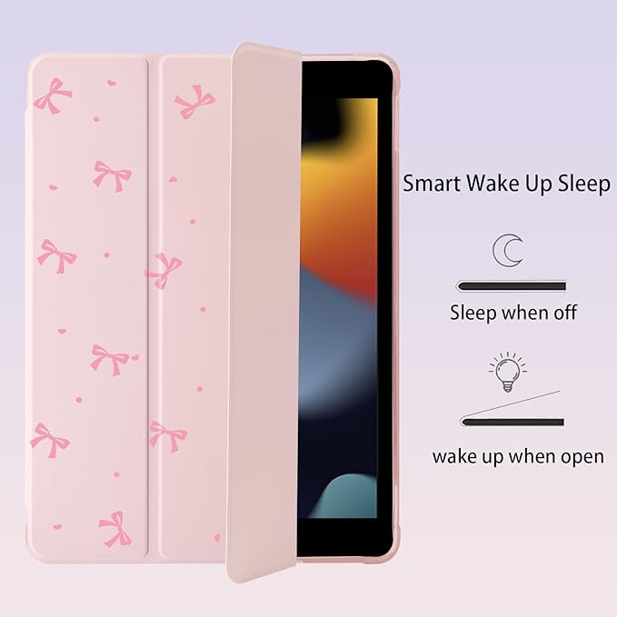 Cute Pink Bow Kawaii for iPad Air5/Air4 Case with Pencil Holder Auto Sleep/Wake Pink Leather Soft TPU Back Cover for iPad 10.9 Inch 2022/2020