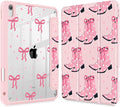 May Chen Case for iPad Air 13 Inch M4 2026 M3 2025 M2 2024 [Built-in Pencil Holder] Shockproof Cover with Clear Transparent Back Shell Auto Sleep/Wake Cover Pink Boots Bows
