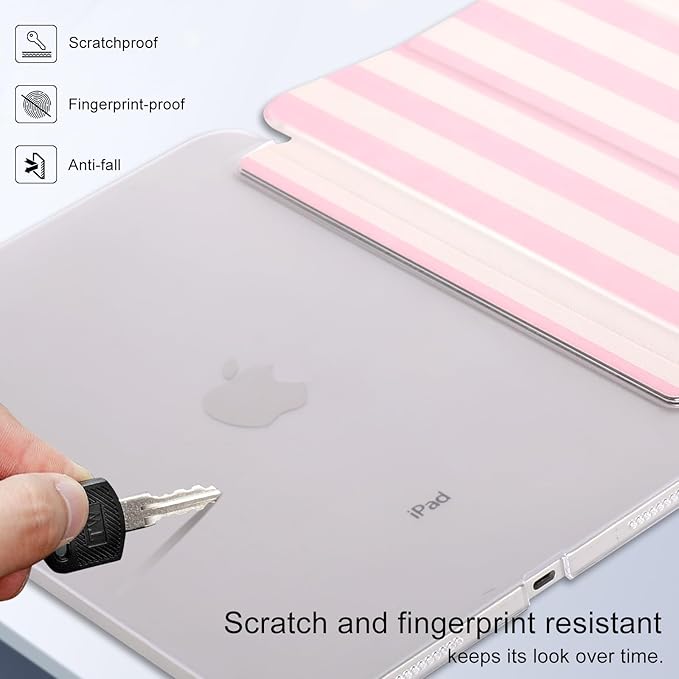 case for ipad 11th Generation11 Inch 2025 (A16 Chip) &amp 10th Gen 10.9 Inch 2022 - Slim Scratch-Resistant Hard PC Translucent Back Shell Smart Cover Wake/Sleep FunctionPink Stripes
