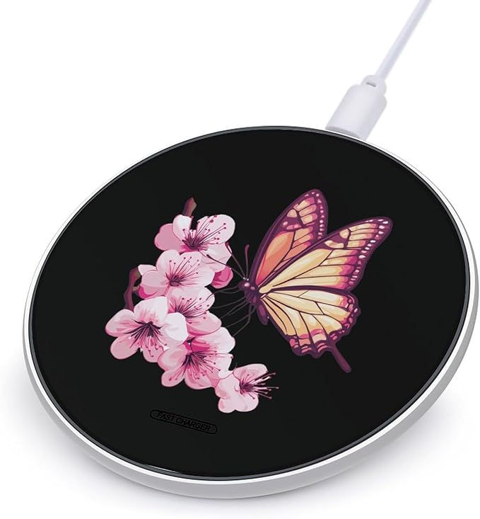 Cherryflowers Butterfly Wireless Charger Anti-Slip Wireless Charging Pad Slim Charger Mat for Men Women