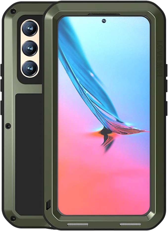 LOVE MEI Military Rugged Case for Samsung Galaxy S22 with Tempered Glass Screen Protector Shockproof Dustproof Scratch Proof Hybrid Metal and Silicone Gel Heavy Duty Full Body Cover Green