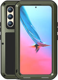 LOVE MEI Military Rugged Case for Samsung Galaxy S22 with Tempered Glass Screen Protector Shockproof Dustproof Scratch Proof Hybrid Metal and Silicone Gel Heavy Duty Full Body Cover Green