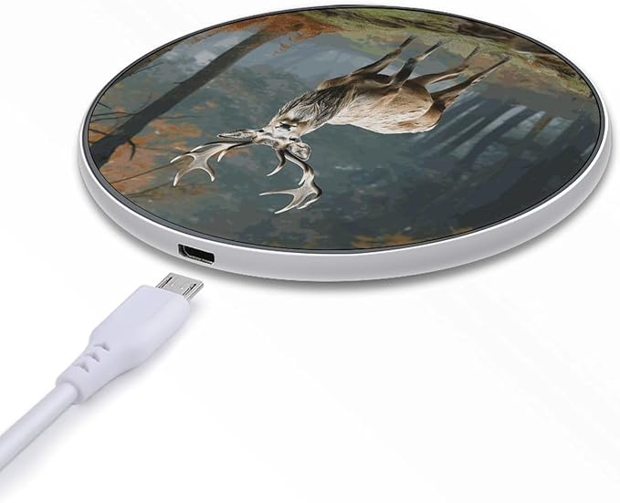 Deer Animals Wireless Charger Fast Wireless Charging Pad with USB Cable 10W Anti-Slip Magnetic Wireless Charger Portable Slim Charger Puck Travel Charging Station