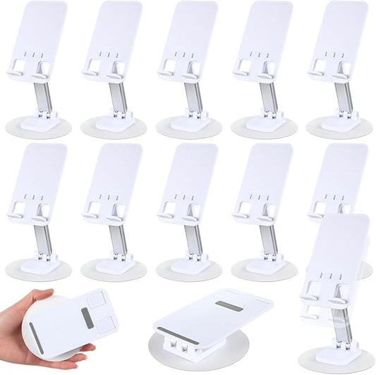 Geelin 12 Pieces 360 White Rotating Phone Stand Desktop Fully Adjustable Foldable Phone Holder with Anti-Slip Pad Lightweight Aluminum Base Tablet Stand for All Phones