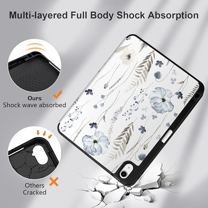 DONGKE for iPad Air 11 Inch Case M4 2026 / M3 2025 / M2 2024 &amp iPad Air 5th 2022 / 4th Gen 2020 10.9 Inch Ultra Thin Soft TPU Back Cover with Pencil Holder Support Auto Wake/Sleep Blue Flowers