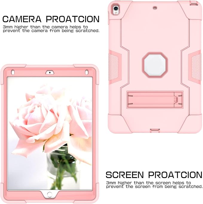Jaorty 3 in 1 Hybrid Case for iPad Air 3 10.5 &amp iPad Pro 10.5 - Heavy Duty Shockproof Anti-Slip Anti-Scratch Pink