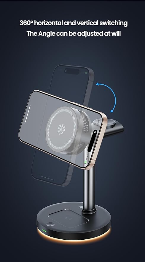 QI 2.2 25W Wireless Charger with Cooling Fan Smart Magnet Charger Stand for Apple Products 3 in 1 Magnetic Charging Station for iPhone 17/1615/14/13/12 Series Airpods Apple Watch (Black)