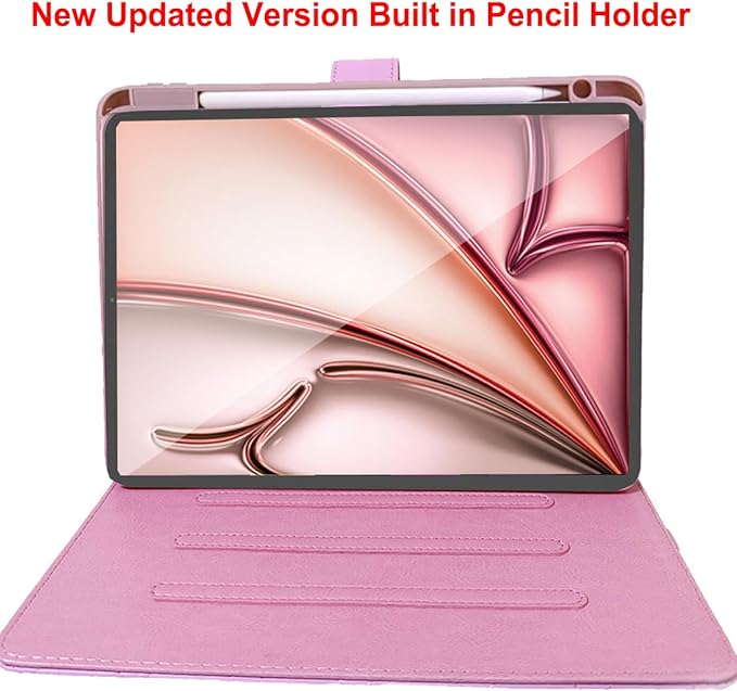 for iPad Air 11 Inch Case M4 (2026)/M3 (2025)/M2 (2024) iPad Air 5th/4th Gen 10.9 (2022/2020) with Pencil Holder Girly Cute Crown Diamond Elegant Auto Sleep/Wake Stand Protective CasePink