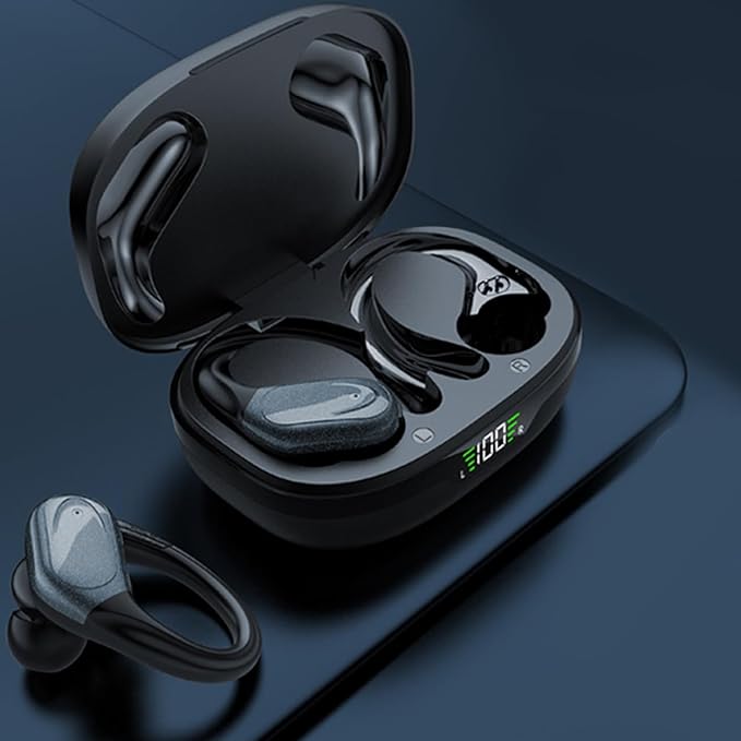 TWS BX 17 Bluetooth 5.3 Wireless Earbuds 48hour Playtime HiFi Headphones Over-Ear Headset Sports IPX7 Waterproof Built-in Microphone Digital Power LED Display Powerful Stereo Bass Earphone (Black)