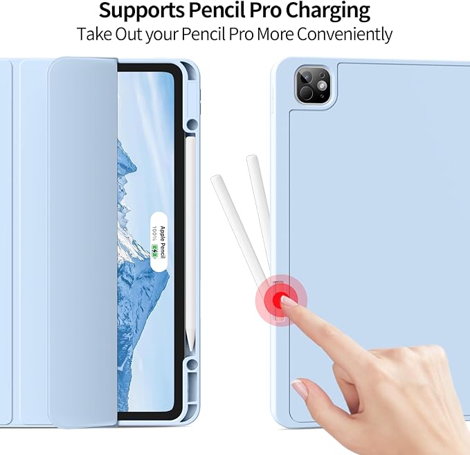 for iPad Pro 13 inch Case (M5/M4) 2025/2024 Slim Protective Cover with Pencil Holder Soft TPU Back Cover Trifold Stand Auto Wake/Sleep A2925 A2926 A3007 A3362 A3359 (Sky Blue)