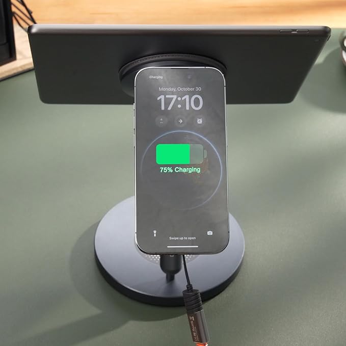 Nillkin Magnetic Wireless Charger iPhone Samsung Wireless Charging Station with Magnetic Wireless Charging Ring for MagSafe Charger Stand for Samsung Z Fold 5 iPhone 15/14/13/12/11 Series