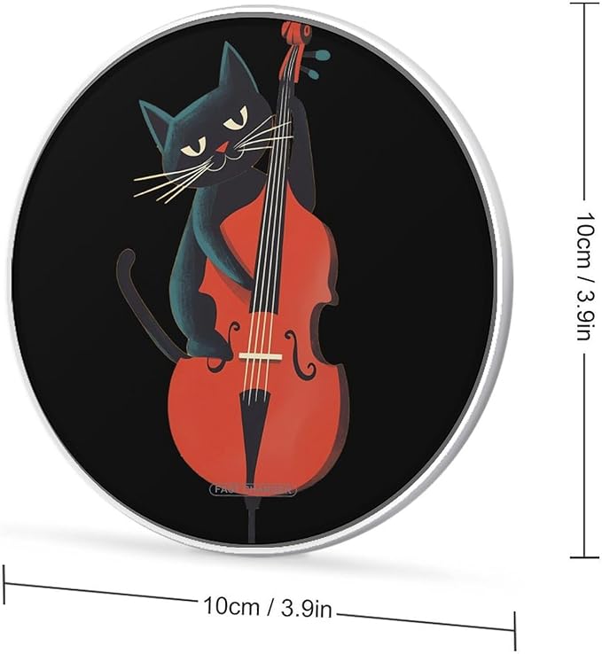 Black Cat Playing Violoncello Phone Charger Magnetic Charging Pad Anti-Slip with USB Cable