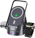 3 in 1 Magnetic Wireless Charger Qi2 Certified 15W Fast Charger for iPhone 16/15/14 Watch Foldable Rotating Charger Stand with Stable Flat Base MagSafe Compatible Travel-Ready Design