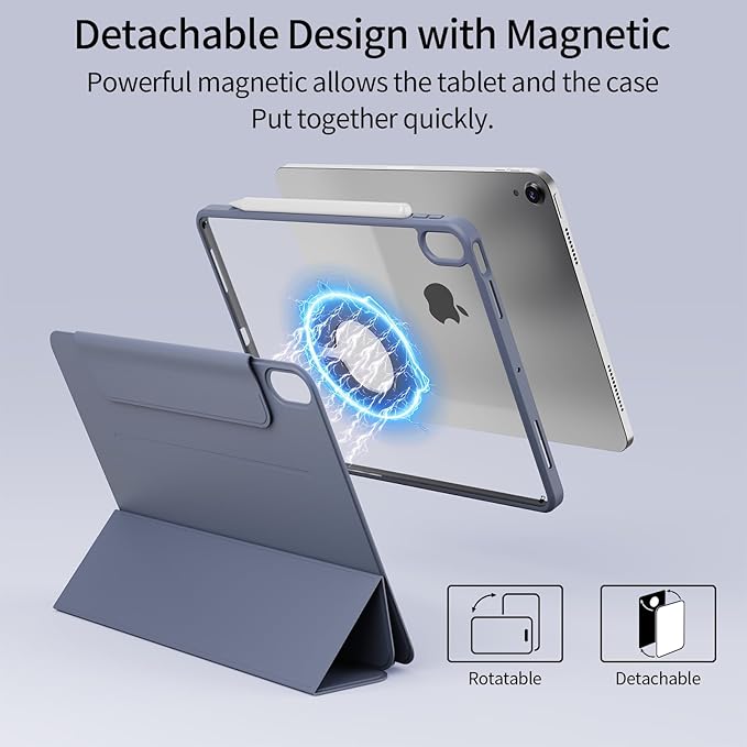 for iPad (A16) 11th Generation 11 Inch 2025/ 10th Generation 10.9 Inch 2022 Hybrid Case with Pencil Holder | Detachable Magnetic Cover | Portrait/Landscape Stand | Clear Hard Back Purple