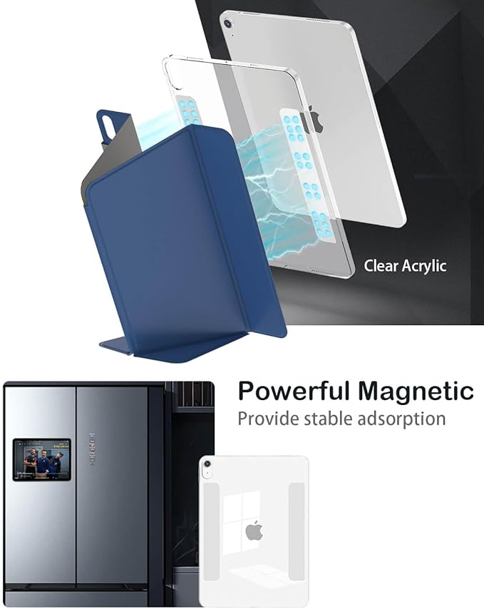 Feams V Fold Case for iPad (A16) 11th Generation 11 Inch 2025 iPad 10th Generation 10.9 Inch 2022 V-Shaped Standing Magnetic Detachable Clear Back Case with Portrait Mode &amp Auto Sleep Navy Blue