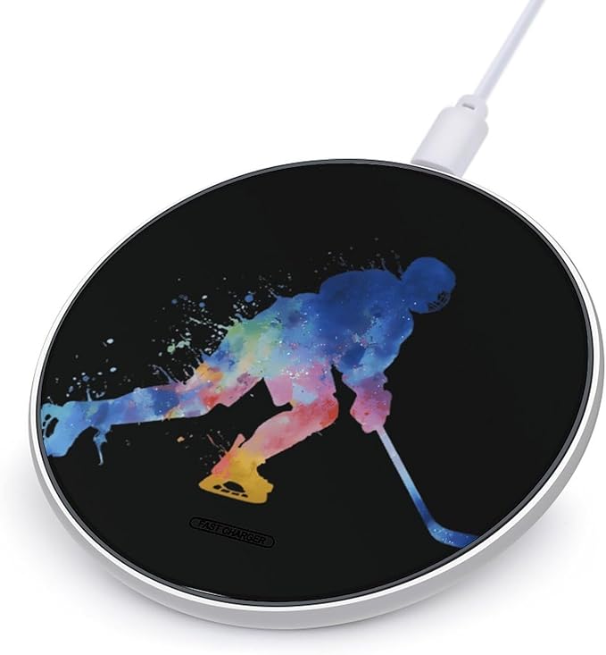 Watercolor Ice Hockeys Player Phone Charger Magnetic Charging Pad Anti-Slip with USB Cable