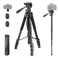 NEEWER Basics TP05 74 Video Tripod Monopod 3 Way Pan Tilt Head Phone Holder Compatible with iPhone DSLR Travel Recording Stand Overhead Camera Mount Crossbar 17.6lb Load