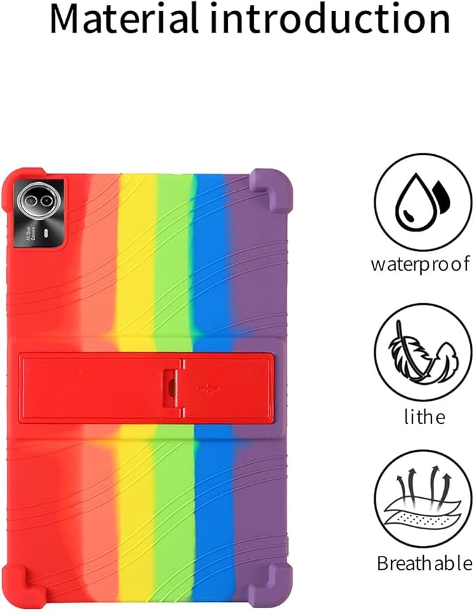 for Urao G140L 14 Inch Tablet CaseBOVUGAC Soft Silicone Adjustable Stand Shockproof Kids Friendly for Higrac G140L 14 Tablet(Rainbow)