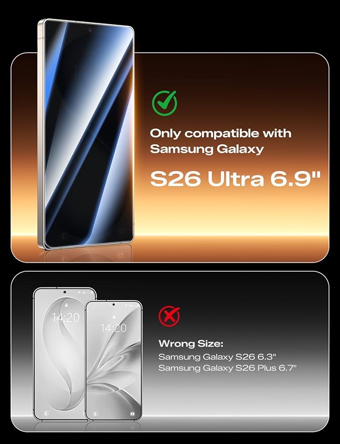 MAGIC JOHN 2PACK 3rd Gen for Samsung Galaxy S26 Ultra Privacy Screen Protector Anti-Spy One-Pull Easy Install Smooth Touch Auto-Align Screen Support Fingerprint Unlock 9H Glass Anti-Scratch