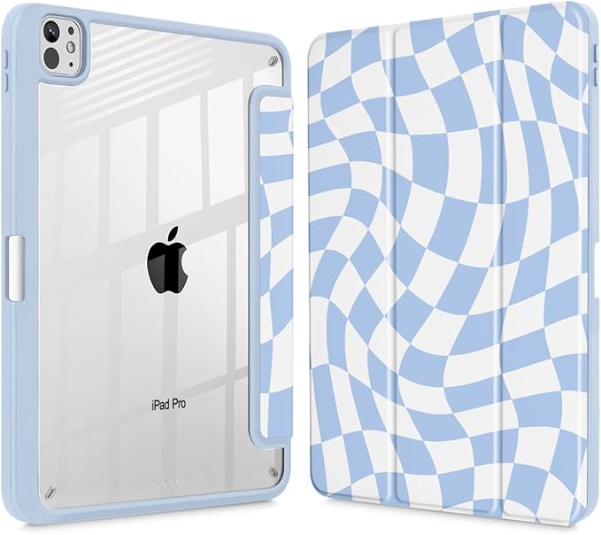 Mektron Case for M5/ M4 iPad Pro 11 inch 2025/2024 with Pencil Holder Compatible Models: A3357/A3358/A3359/A2836/A2837/A3006 Shockproof Cover Clear Shell Wave Striped-Blue