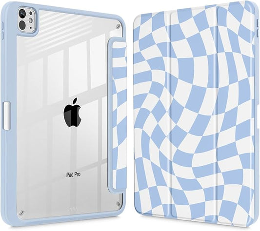 Mektron Case for M5/ M4 iPad Pro 11 inch 2025/2024 with Pencil Holder Compatible Models: A3357/A3358/A3359/A2836/A2837/A3006 Shockproof Cover Clear Shell Wave Striped-Blue