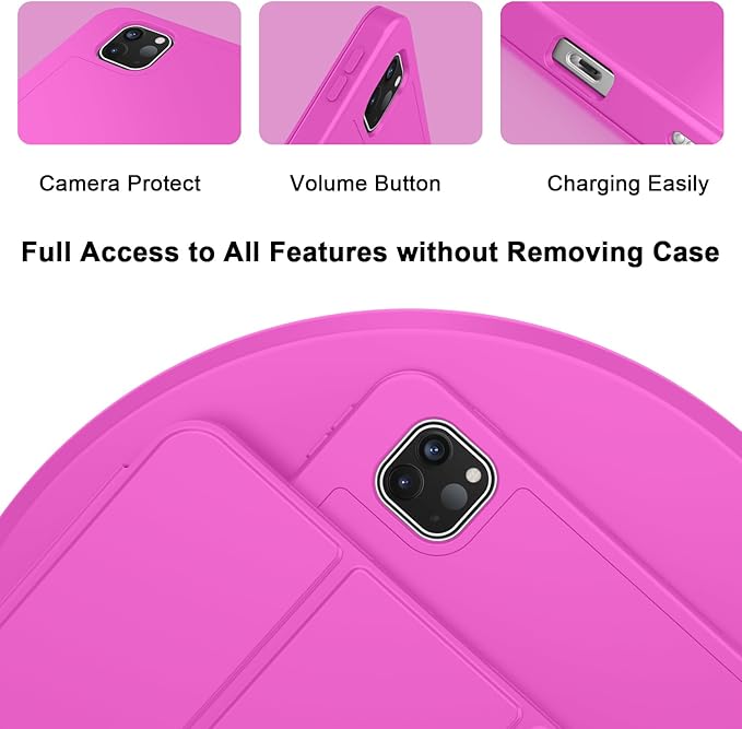 ZryXal iPad Pro 11 Inch Case (M5) 2025/ (M4) 2024 (Model: A2836/A2837/A3006) Trifold Stand Smart Cover with Pencil Holder and Soft TPU Back Auto Wake/Sleep (Deep Pink)