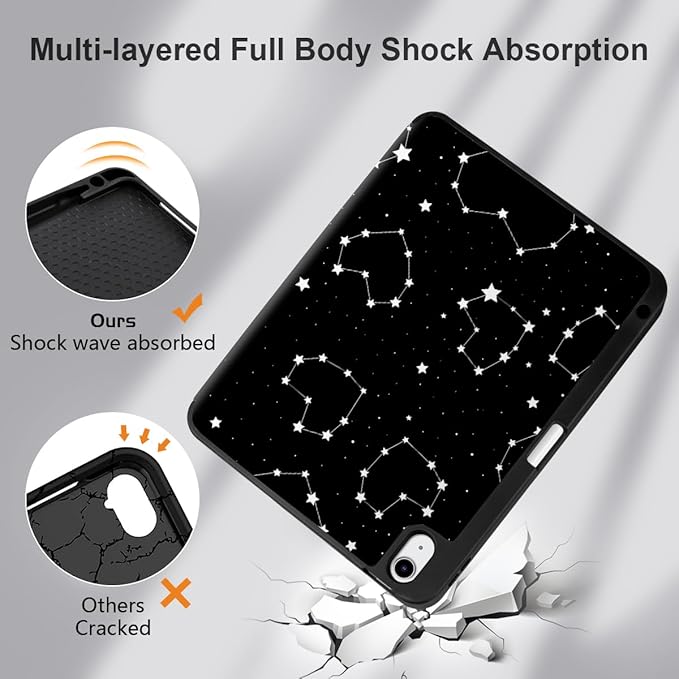 MEEgoodo for M4/M3/M2 iPad Air 11 inch Case 2026 2025 2024Case for iPad Air 5th Generation/iPad Air 4th Gen 10.9 inch 2022 2020 Tablet Cover with Soft TPU Back Shell Constellations &amp Hearts