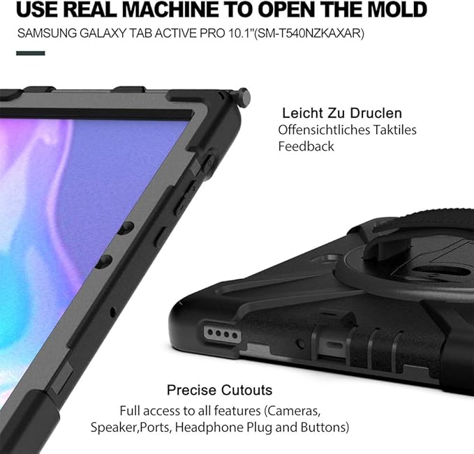 ZenRich for Galaxy Tab Active4 Pro 2022/Galaxy Tab Active Pro 2019 10.1 Case (SM-T630/T638/T540/T547) with S Pen Holder Rugged Heavy Duty Shockproof Case with Kickstand Hand Strap Shoulder Belt