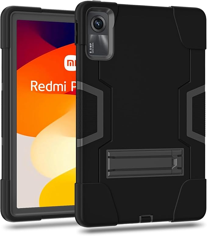 case Cover for Xiaomi Redmi Pad SE 11 inchSlim Heavy Duty Shockproof Rugged Protective Case with Built-in Stand for Redmi Pad SE 11 2023 (Black/Black)