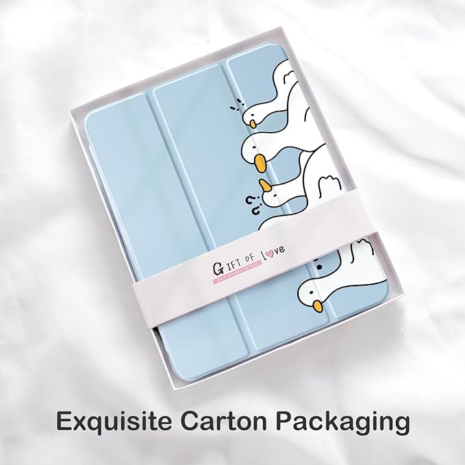 Cute Kawaii Duck for iPad Pro 13 Inch Case (M5/M4) 2025/2024 with Pencil Holder Auto Sleep/Wake Blue Leather Clear Acrylic Back Cover