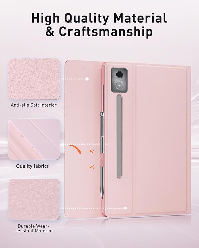 Keyboard Case for 2025 Lenovo Idea Tab Pro 12.7 inch - Stand Folio Detachable Keyboard Cover with Mouse (TB-373FU/TB-375FC) - Pink