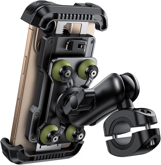 Lamicall Motorcycle Phone Mount Holder - [Dual Vibration Dampener] [Metal Adjustment Arm] Motorcycle Cell Phone Holder Bike Handlebar Phone Mount for iPhone 16 15 14 Pro Max 4.7-6.7 Phones Green