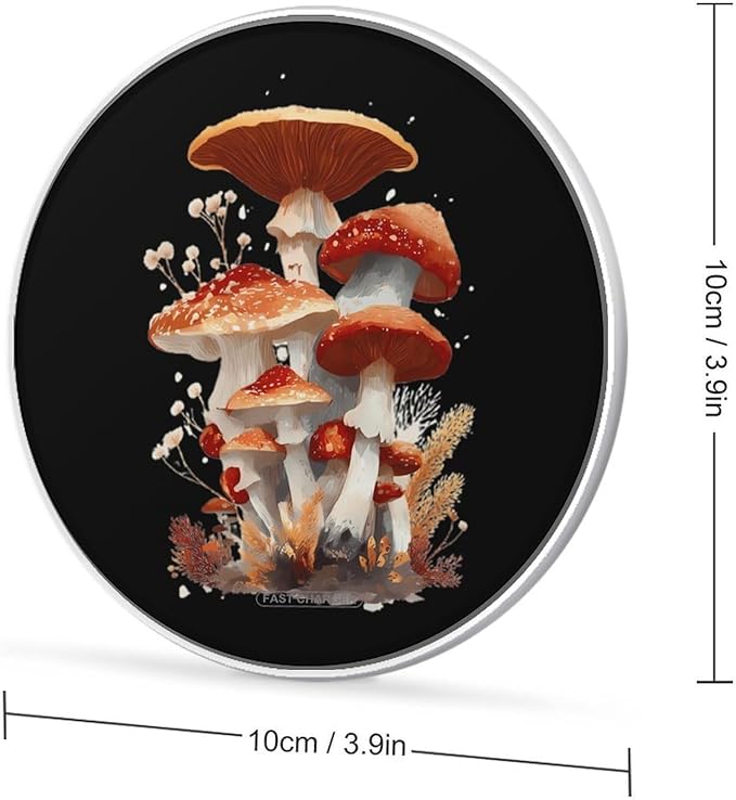 Woodland Mushrooms Fast Portable Charger 10W Funny Graphic Phone Charging Pad with USB Cable
