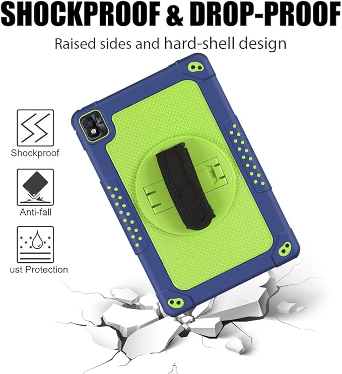 Mignova for TCL Tab Pro 5G Tablet Case Built in Rotating Kickstand/Shoulder Strap Hand Strap Hybrid Shockproof Armor Kids Friendly Case for Nokia T20 / Vastking KingPad M10 10.36 inch (Navy+Green)