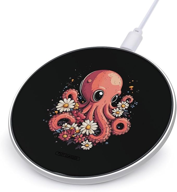 Octopus Floral Flowers Wireless Charger Anti-Slip Wireless Charging Pad Slim Charger Mat for Men Women