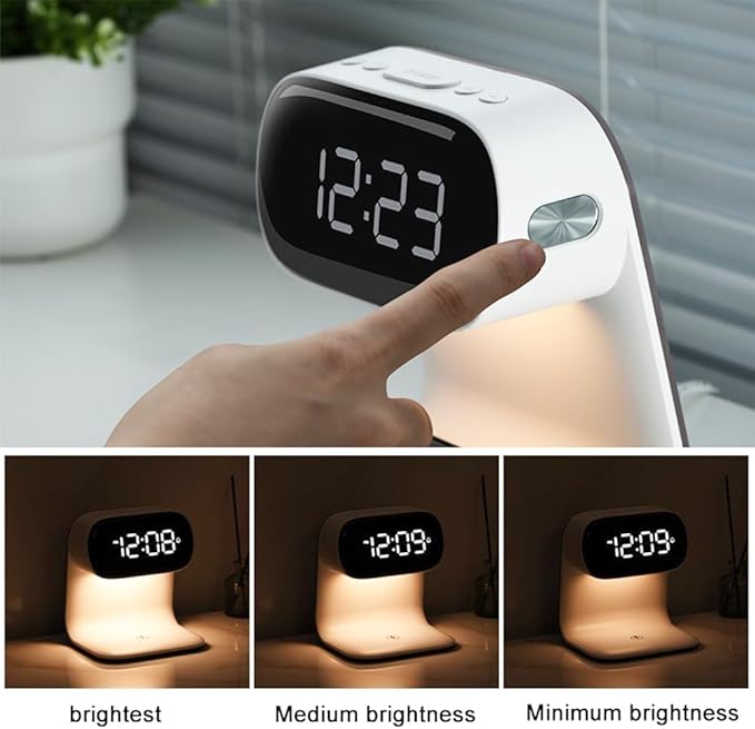 3in1 Multi-Functional Wireless Charging Alarm Clock Smart Night Light Qi Charger LED Digital Clock Adjustable Light 15W Fast Wireless Charging for All Qi Phone and TWS Headphone White