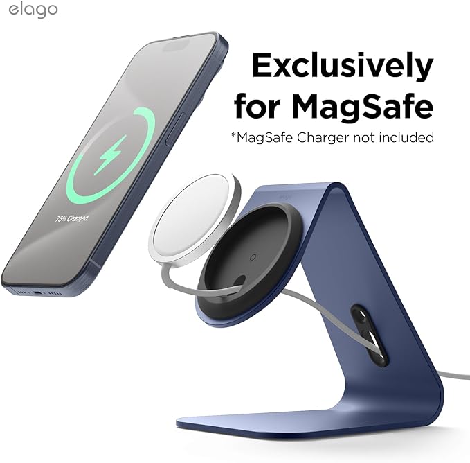 elago MS4 Charging Stand Compatible with MagSafe Charger Aluminum Stand Compatible with iPhone 17/16/15/14/13/12 Series Designed for iOS17 Standby Mode (Cable Not Included) (Jean Indigo)