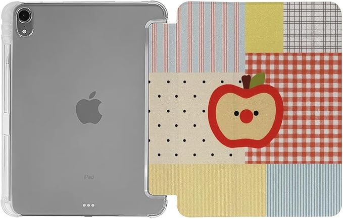 Vintage Check Plaid Apples Case Compatible with iPad 9th 8th 7th Generation 10.9 Inch 2021/2019/2018Funny Cover with Trifold Stand + Pencil Holder for Boys GirlsiPad 10.9in 2022